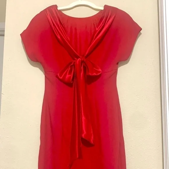 DONNA RICCO Rare Red ruffled removable shoulder sheath dress women’s size 8P - Picture 7 of 12